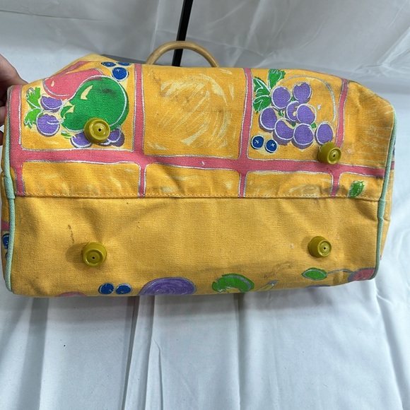 Lot 2 Sally Huss Fruit Motif Canvas Duffle & Satchel Zip Bags - Picture 13 of 16